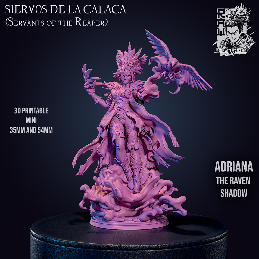 Adriana, The Raven Shadow | Servants of the Reaper | 28-120mm Scale | Resin 3D Printed Miniature | Ronin Arts Workshop