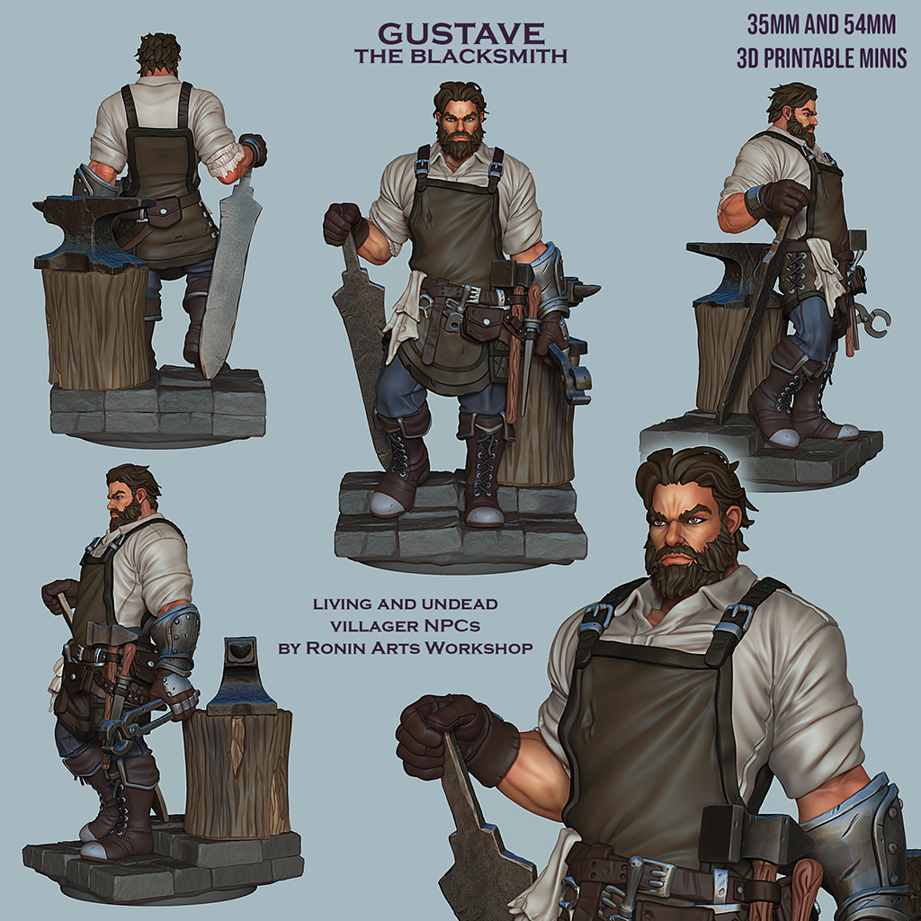 Gustave The Blacksmith - (Living or Undead Version) | Fantasy RPG Miniatures | Ronin Arts Workshop