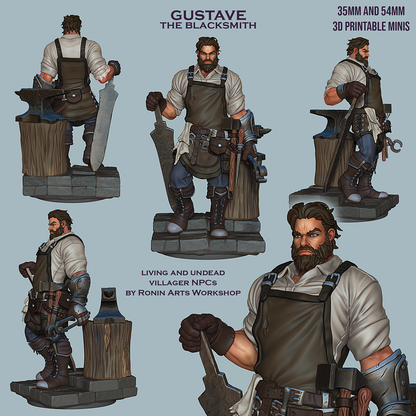 Gustave The Blacksmith - (Living or Undead Version) | Fantasy RPG Miniatures | Ronin Arts Workshop