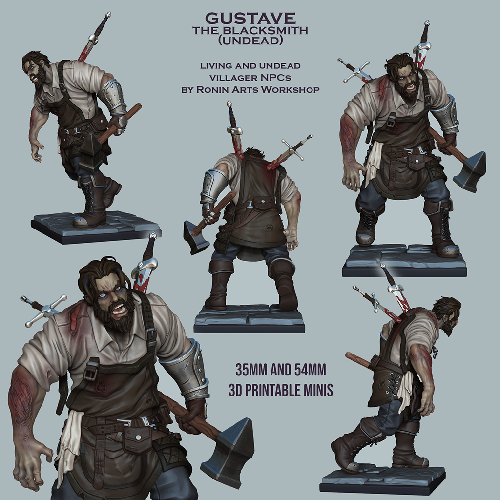 Gustave The Blacksmith - (Living or Undead Version) | Fantasy RPG Miniatures | Ronin Arts Workshop