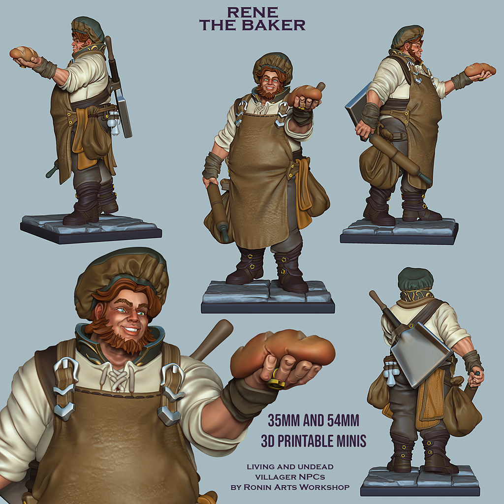Rene The Baker - (Living or Undead Version) | Fantasy RPG Miniatures | Ronin Arts Workshop