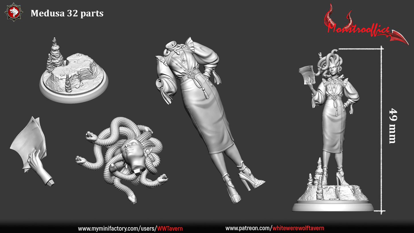 Office Medusa | Monstrooffice | Multiple Scales | Resin 3D Printed Miniature | White Werewolf Tavern