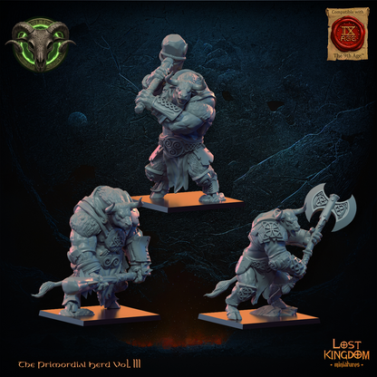 Wildhorn Minotaurs, three-quarter view from the right, Lost Kingdom Miniatures render