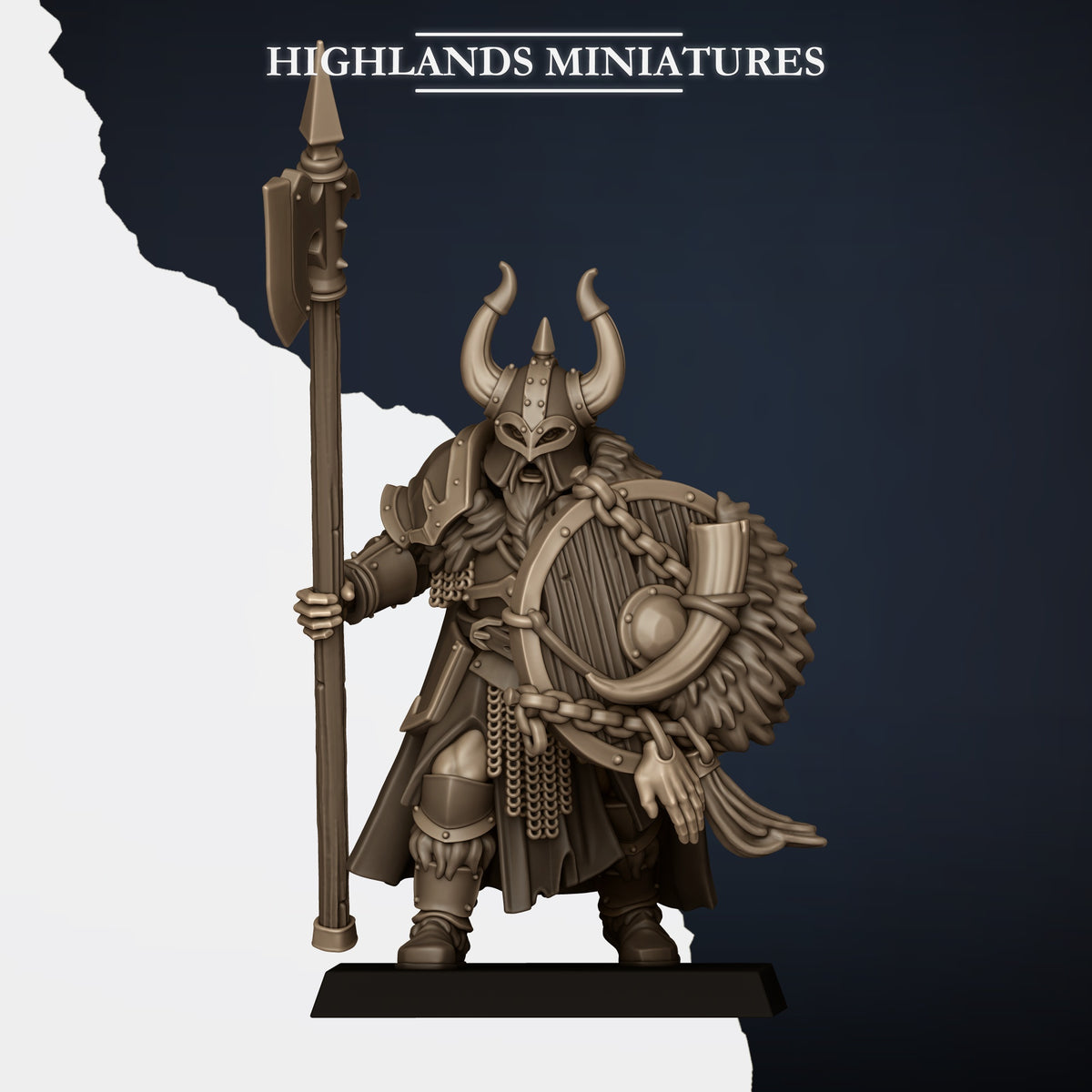 Norse Huscarls Model A built with the halberd option instead of the axe, Highlands Miniatures render