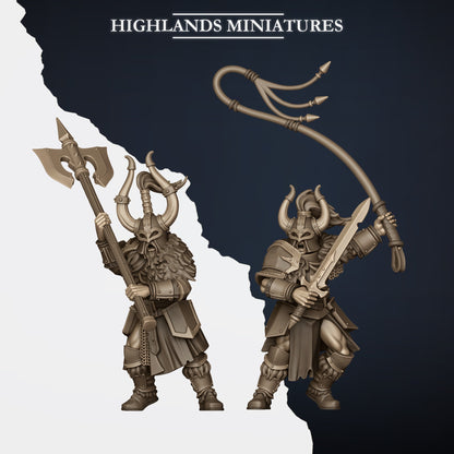 Norse Huscarl Chariot crew: the halberdier and the driver with sword and separate whip, sold as the Crew Only option, Highlands Miniatures render