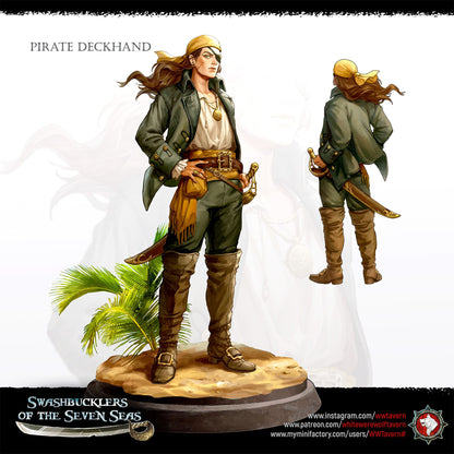 Render of Pirate Deckhand Bust | Pirate Collector Bust: Scarred young pirate bust with bandana, wind-blown hair, and skull medallion, from White Werewolf's Swashbucklers of the Seven Seas. 3D printed resin bust.