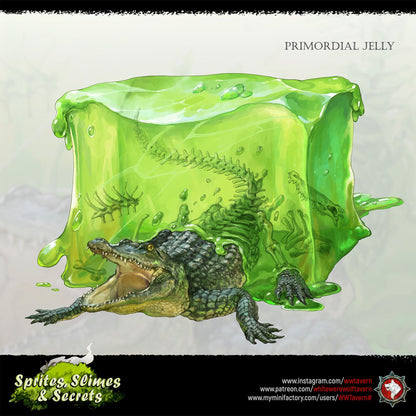 Render of Jelly Set | 32mm Slime and Gelatinous Cube Miniatures: Branch slime, gelatinous cube, and many-eyed ooze from White Werewolf's Sprites, Slimes and Secrets. 32mm 3D printed resin monsters, single or set.