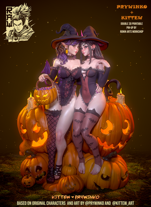 Double Pinup - Prywinko and Kittew | Clothed or Nude | Resin 3D Printed Pinup | Ronin Arts Workshop
