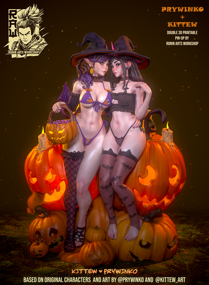Double Pinup - Prywinko and Kittew | Clothed or Nude | Resin 3D Printed Pinup | Ronin Arts Workshop