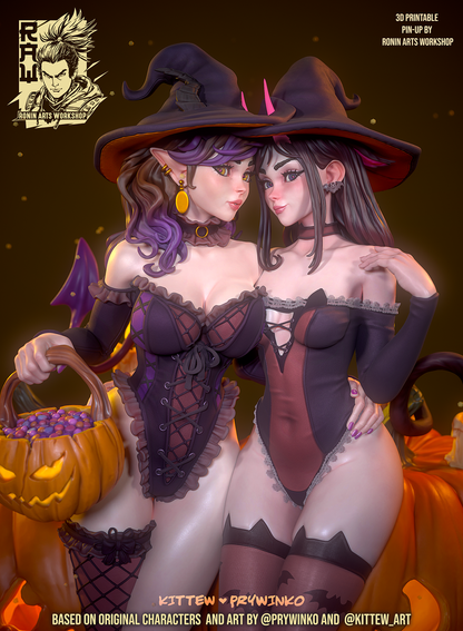 Double Pinup - Prywinko and Kittew | Clothed or Nude | Resin 3D Printed Pinup | Ronin Arts Workshop