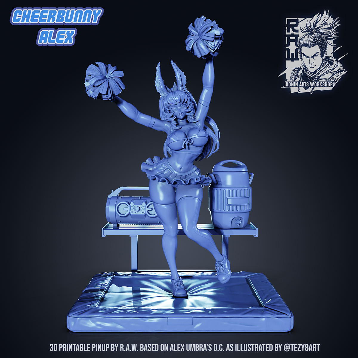 Cheerleader Bunny Alex | Clothed or Nude | Resin 3D Printed Pinup | Ronin Arts Workshop