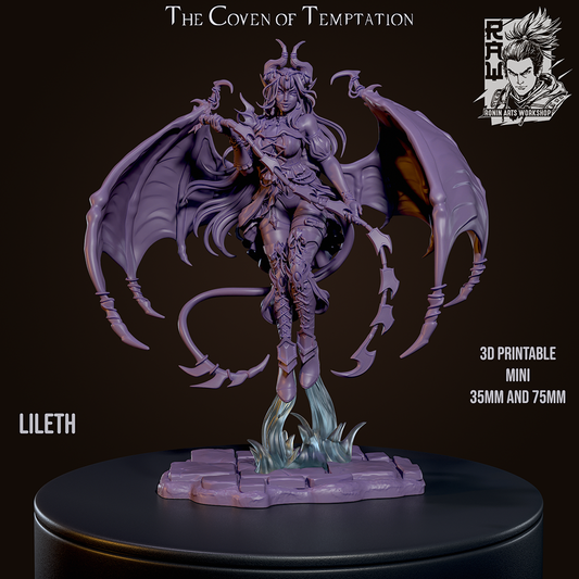 Lileth the Succubus - Envoy of Pain | NSFW or SFW | Resin 3D Printed Pinup | Ronin Arts Workshop