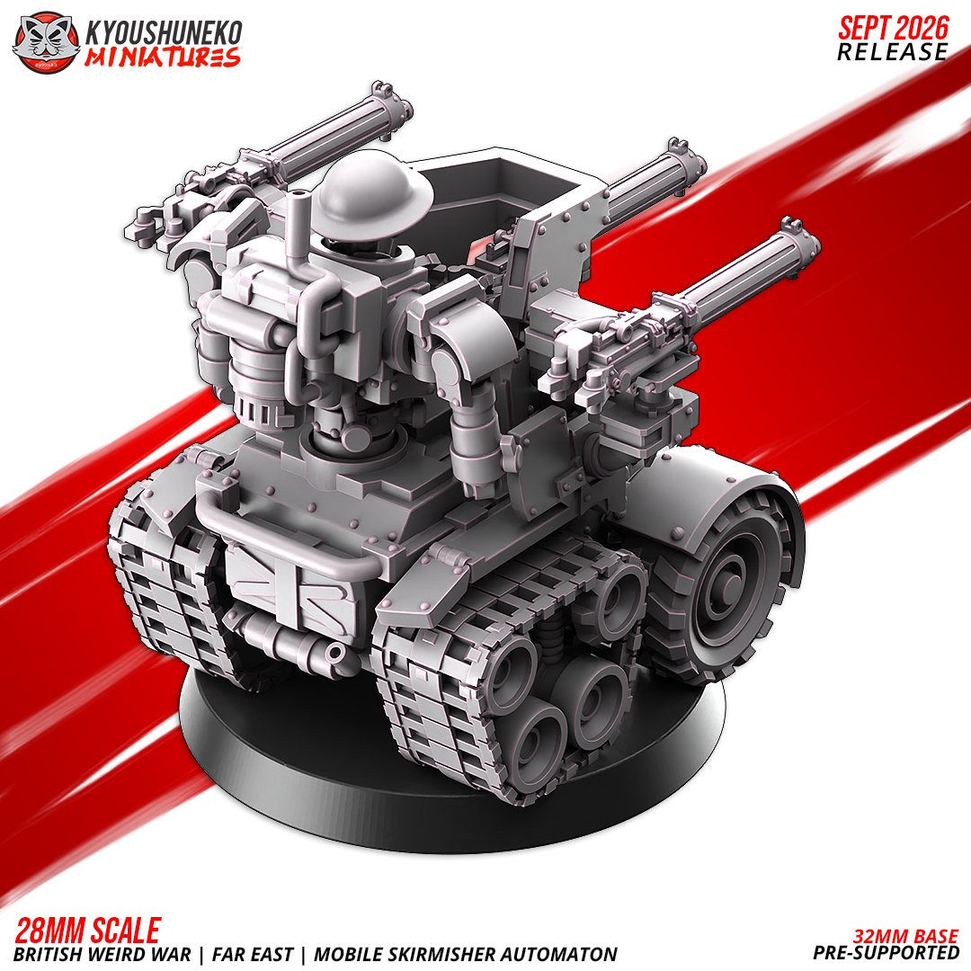 Mobile Skirmisher Automaton rear view with track units and exhaust, by Kyoushuneko.