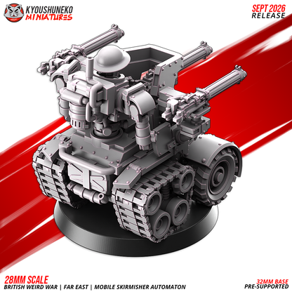 Mobile Skirmisher Automaton rear view with track units and exhaust, by Kyoushuneko.