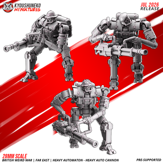 British Weird War Far East heavy automaton robots armed with heavy auto cannons by Kyoushuneko