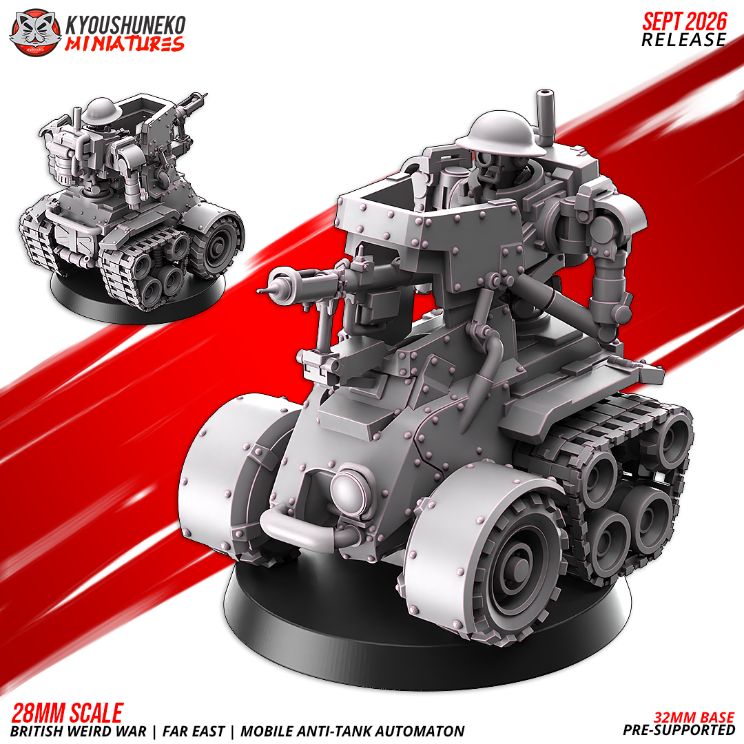 Mobile Anti-Tank Automaton front three-quarter view with the gun shield and pintle anti-tank gun, by Kyoushuneko.