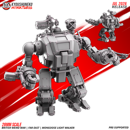 Mongoose Light Walker three-quarter view with the machine gun and fist arms fitted, by Kyoushuneko.