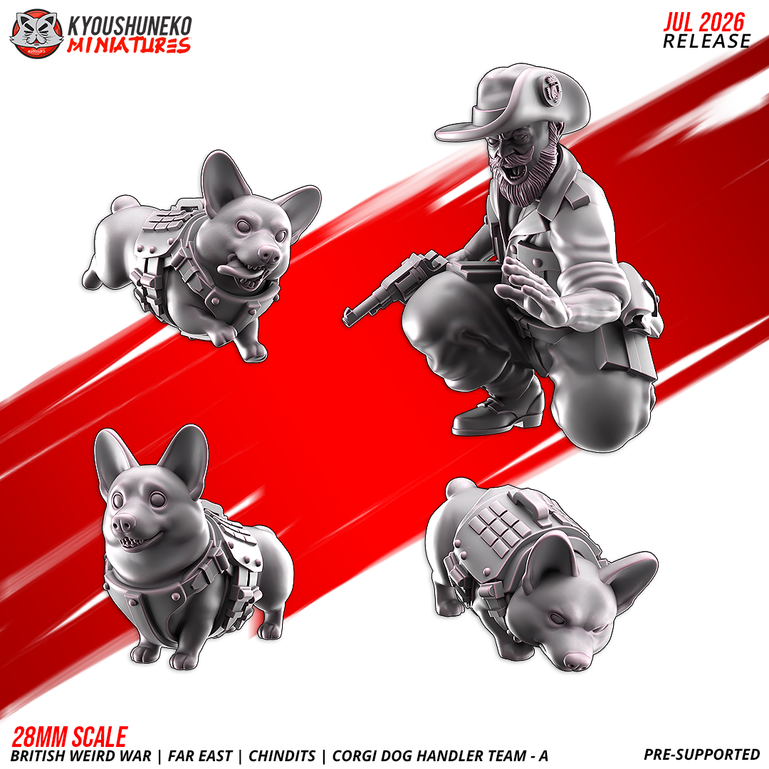 Chindit Corgi Dog Handler A resin sculpt with separate slouch-hat head and armoured war-corgi detail