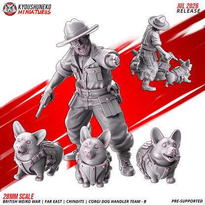 British Weird War Far East Chindit Corgi Dog Handler B and three war-corgi miniatures by Kyoushuneko