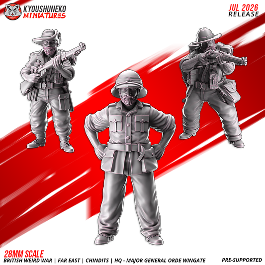 British WW2 Far East Chindit command group miniatures, Major-General Orde Wingate flanked by two rifle-armed escorts, by Kyoushuneko
