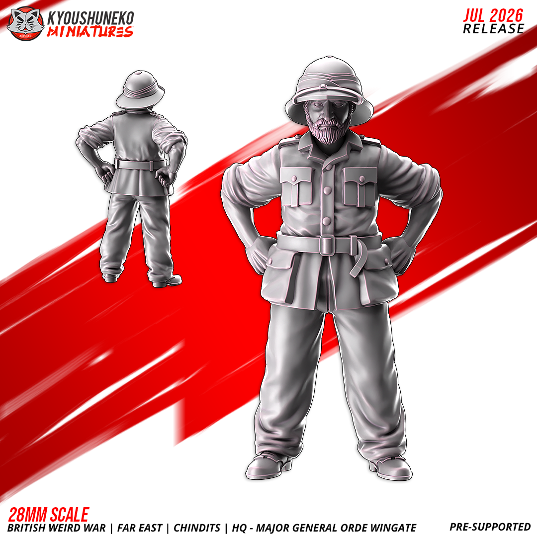 Major-General Orde Wingate resin miniature in tropical bush jacket and pith helmet, front and rear views