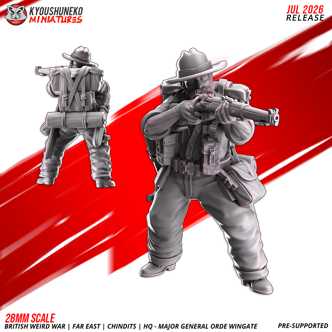 British Far East Chindit HQ escort resin miniature with slouch hat, chest webbing and haversack, front and rear views