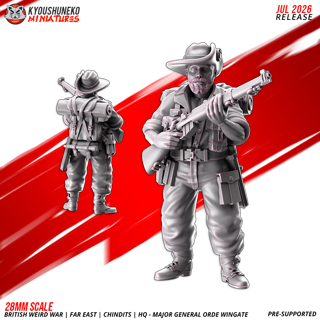 British Far East Chindit HQ escort resin miniature with slouch hat, backpack and bedroll, front and rear views