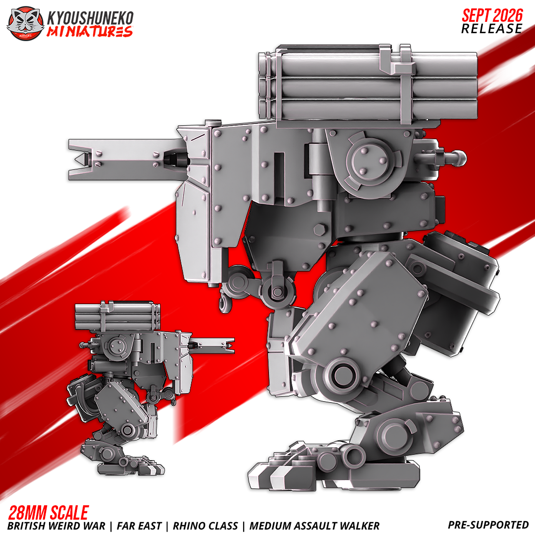 Rhino Medium Assault Walker front view showing the domed turret and armoured body, by Kyoushuneko.