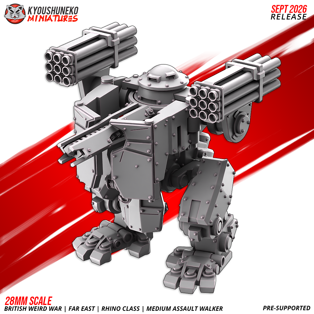 Rhino Medium Assault Walker side profile with the rocket pod and ram blade, by Kyoushuneko.