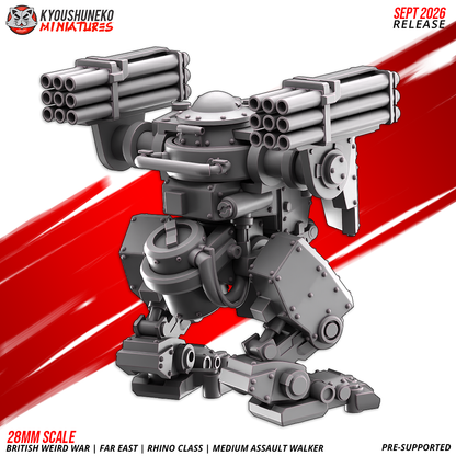 Rhino Medium Assault Walker rear view with the engine housing and leg joints, by Kyoushuneko.