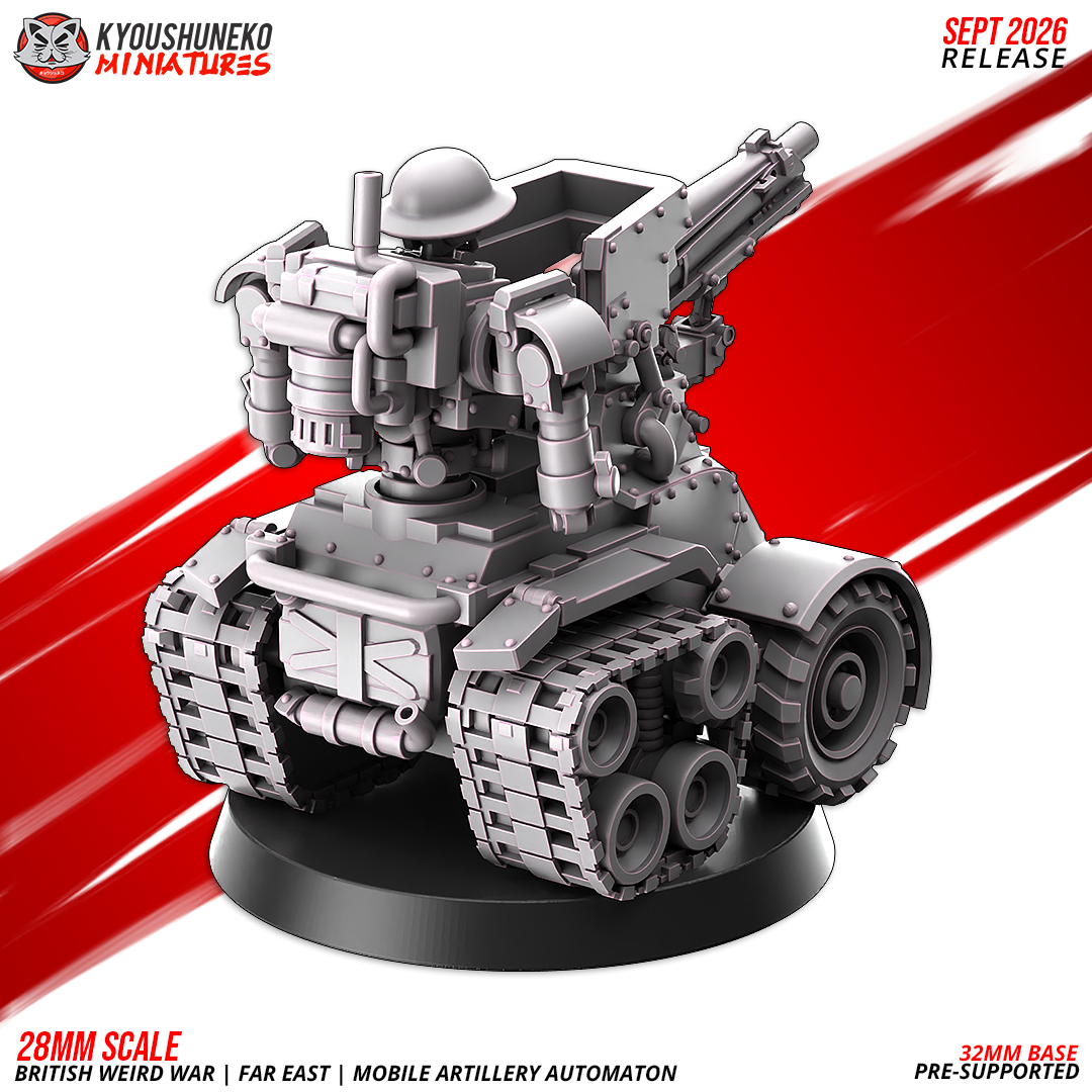 Mobile Artillery Automaton rear view with track units and exhaust, by Kyoushuneko.