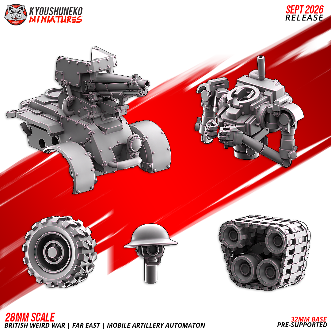 Mobile Artillery Automaton parts sheet: hull with gun, automaton driver, head, track unit and wheel, by Kyoushuneko.