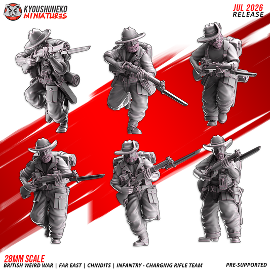 British WW2 Far East Chindit charging riflemen miniatures, full squad group shot by Kyoushuneko