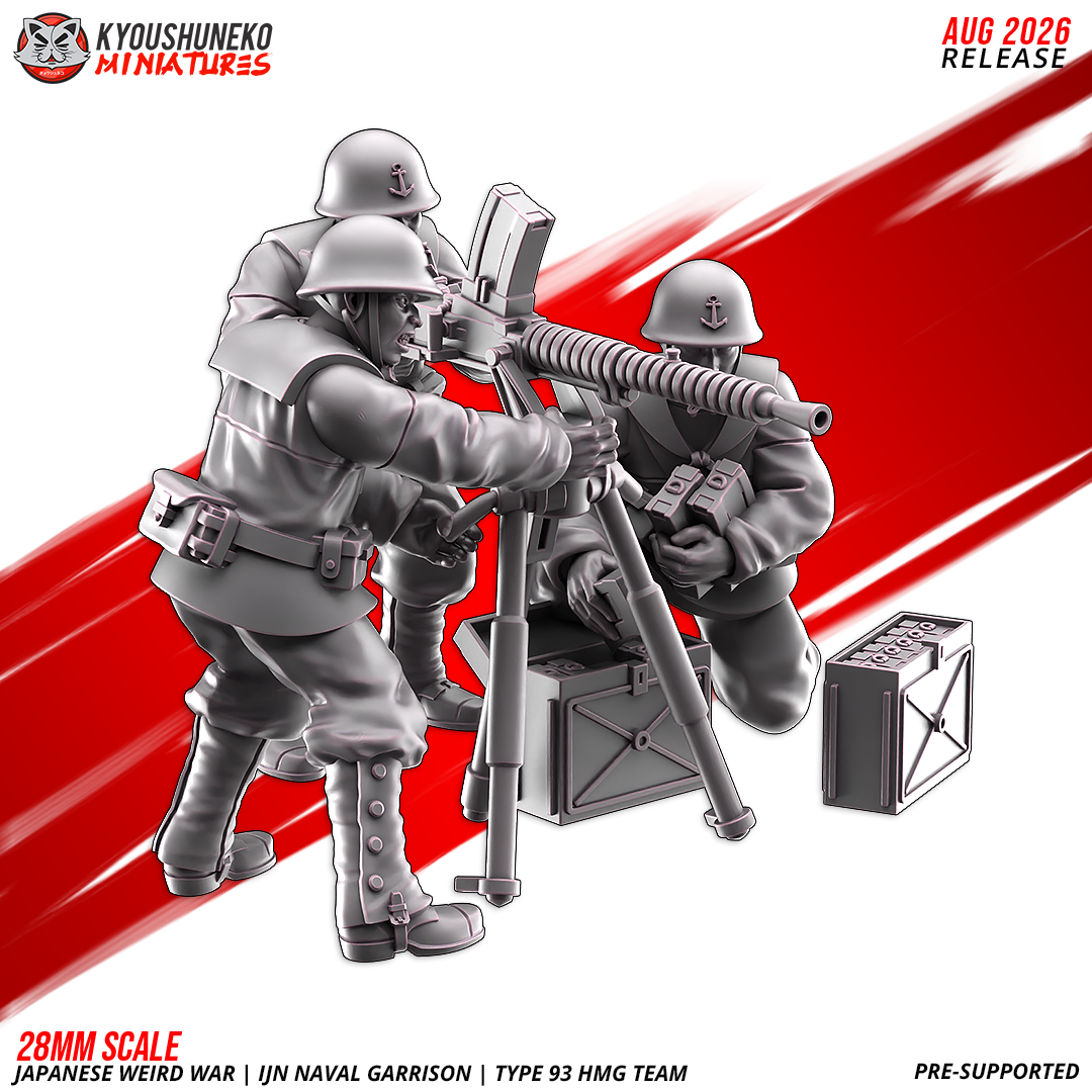 IJN Naval Garrison Type 93 HMG team, three crew around the tripod-mounted heavy machine gun, alternate angle