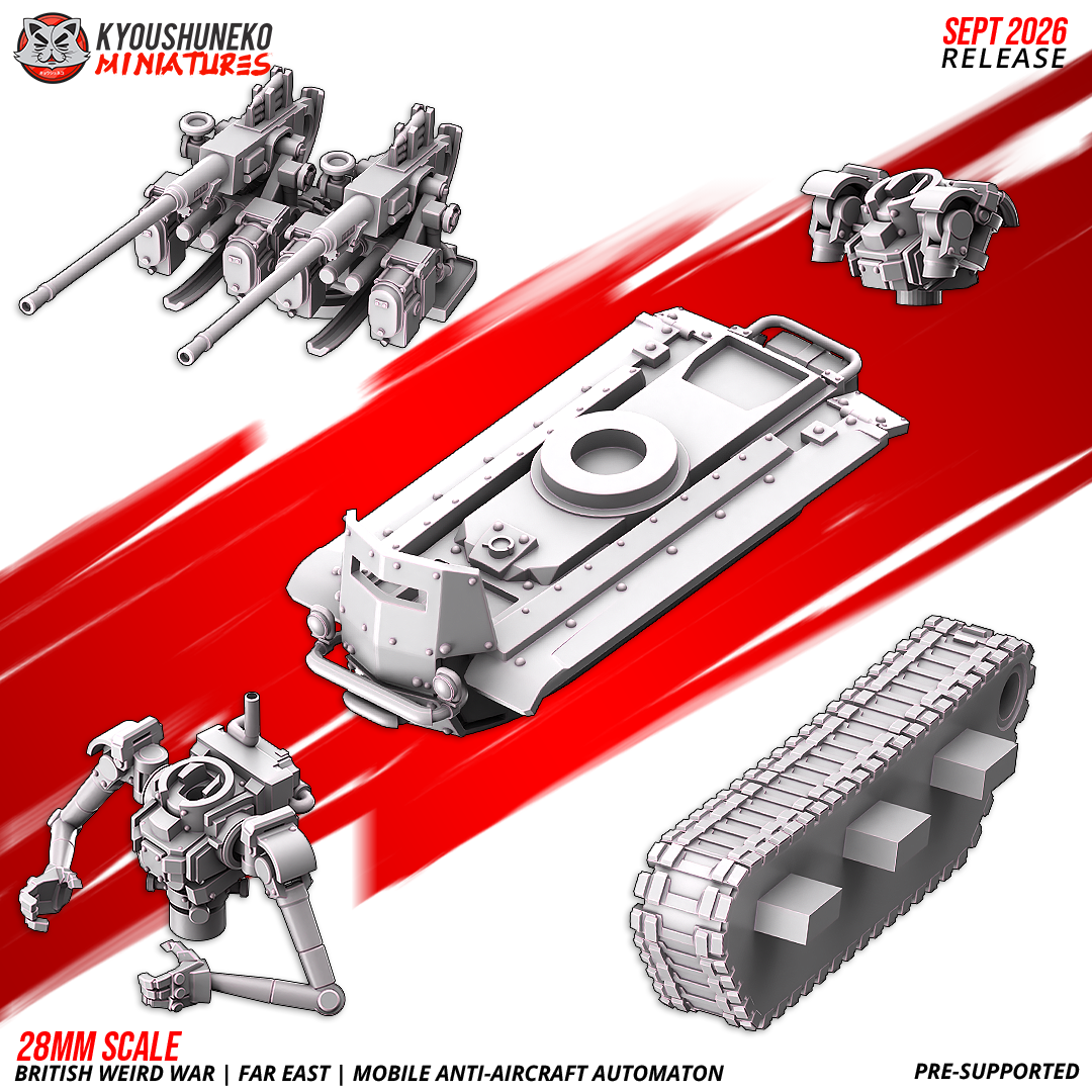 Mobile Anti-Aircraft Automaton parts sheet: twin-gun turret, hull, automaton gunner, track unit, by Kyoushuneko.