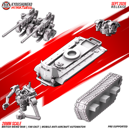 Mobile Anti-Aircraft Automaton parts sheet: twin-gun turret, hull, automaton gunner, track unit, by Kyoushuneko.