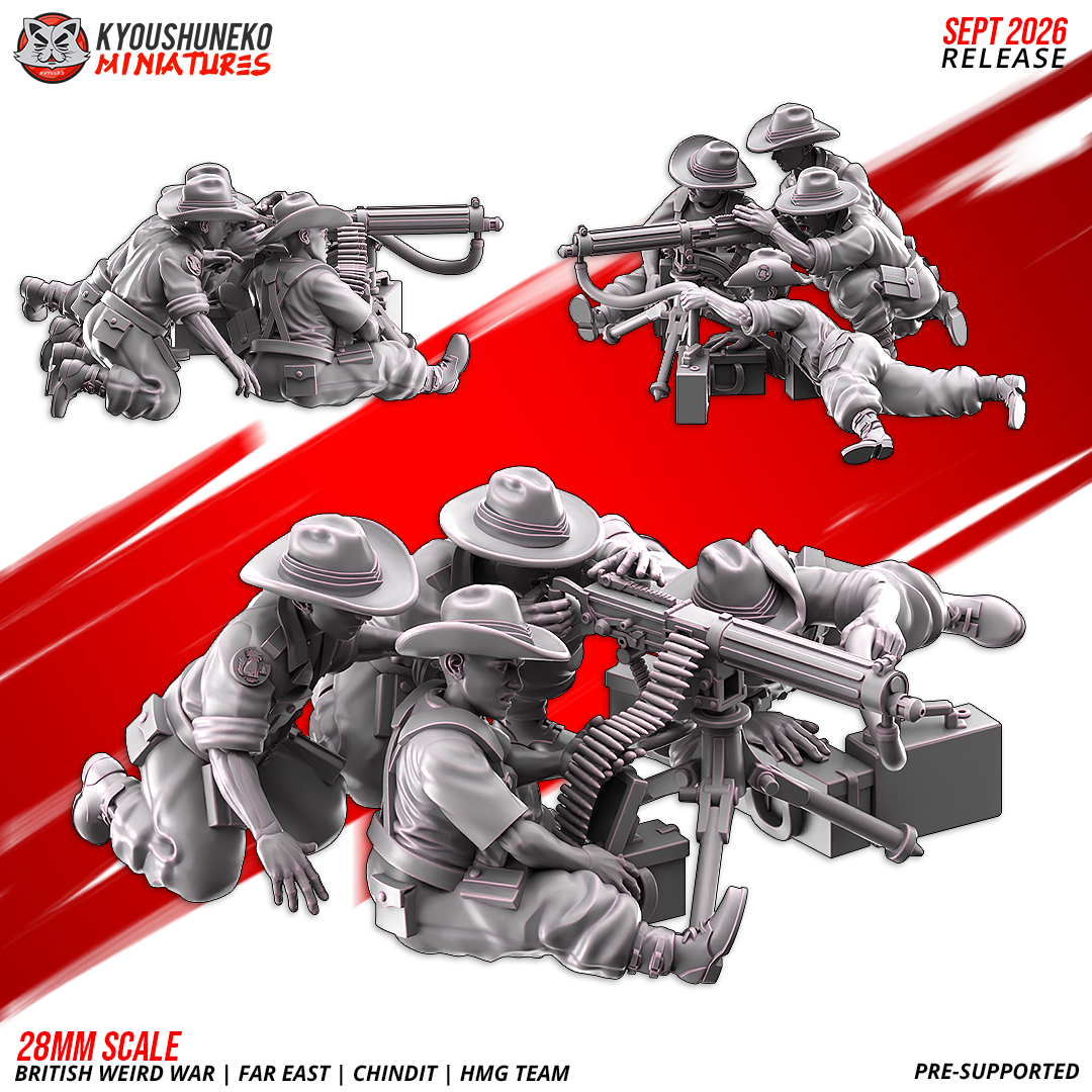 Chindit HMG Team, second designer view of the four crew around the tripod machine gun, by Kyoushuneko.