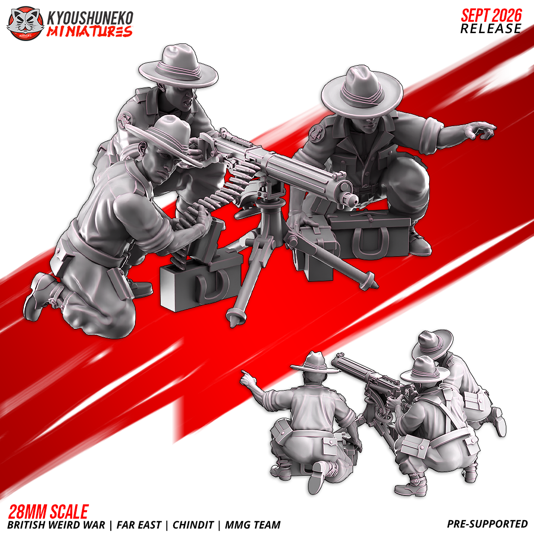Chindit MMG Team, second designer view of the three crew around the tripod machine gun, by Kyoushuneko.