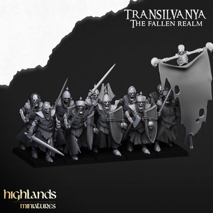 Skeletal Guard (Hand Weapon & Shield) | Transilvanya - The Fallen Realm | Highlands Miniatures