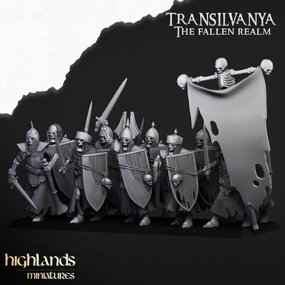 Skeletal Guard (Hand Weapon & Shield) | Transilvanya - The Fallen Realm | Highlands Miniatures