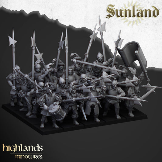 Sunland Troops - Halberds | Sunland, Empire of the Sun | Highlands Miniatures