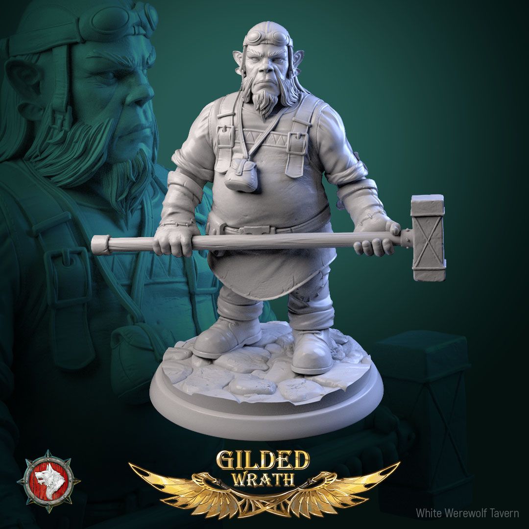 Render of Sons of the Shining Forge | 32mm Smith Miniatures: Six bearded forge smiths with sledgehammers and tongs, from White Werewolf's Gilded Wrath. 32mm 3D printed resin craftsmen, single or full set.