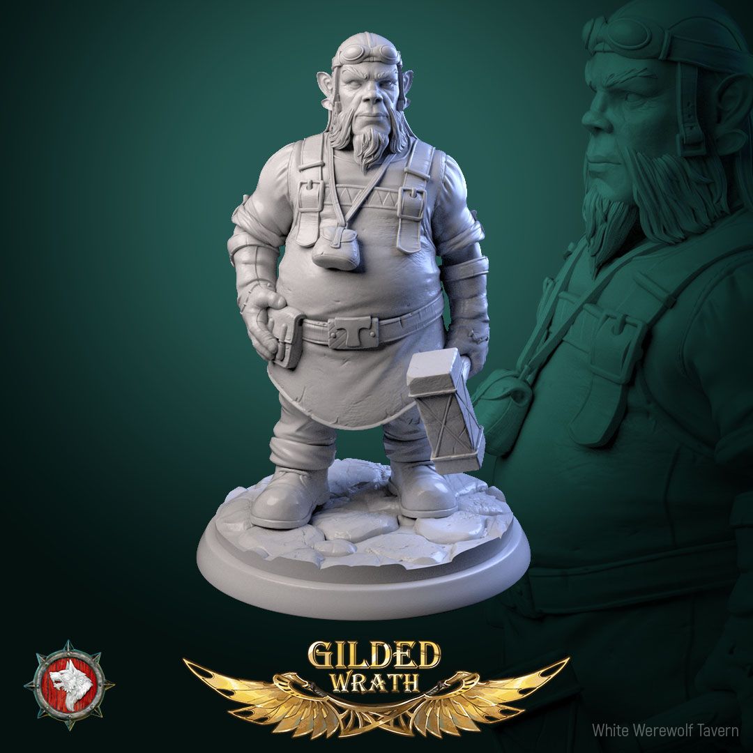 Render of Sons of the Shining Forge | 32mm Smith Miniatures: Six bearded forge smiths with sledgehammers and tongs, from White Werewolf's Gilded Wrath. 32mm 3D printed resin craftsmen, single or full set.