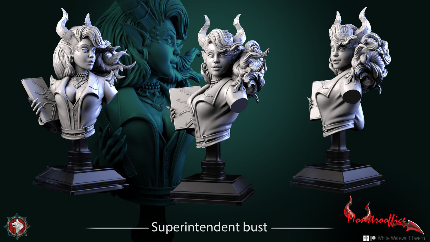 Superintendent - Bust | Monstrooffice | Resin 3D Printed Miniature | White Werewolf Tavern