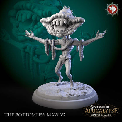 Render of the standing Bottomless Maw creature with arms outstretched and worm-draped limbs on a scenic base.
