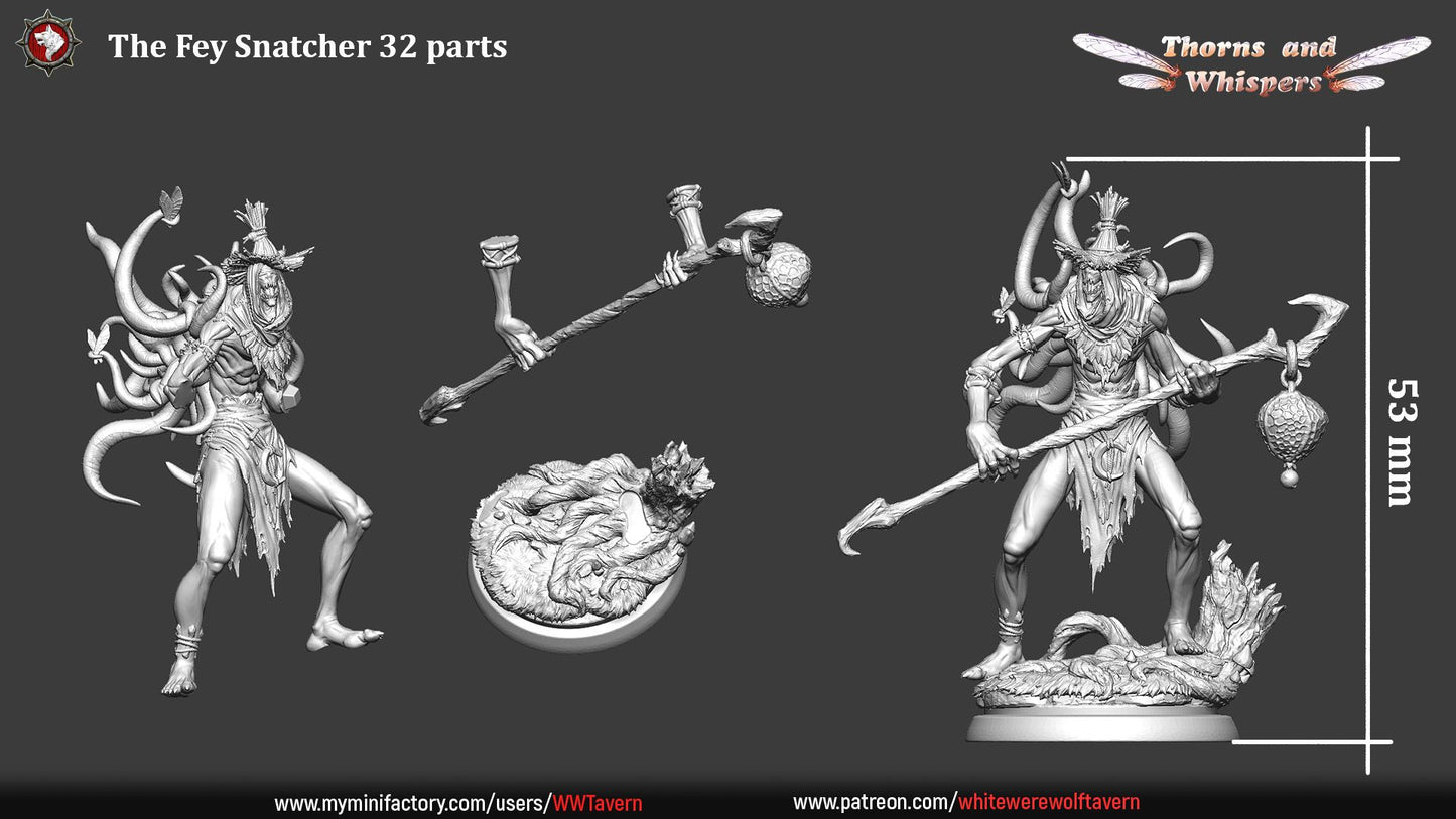 The Fey Snatcher 32mm parts sheet, 53mm height with staff arm and scenic base parts