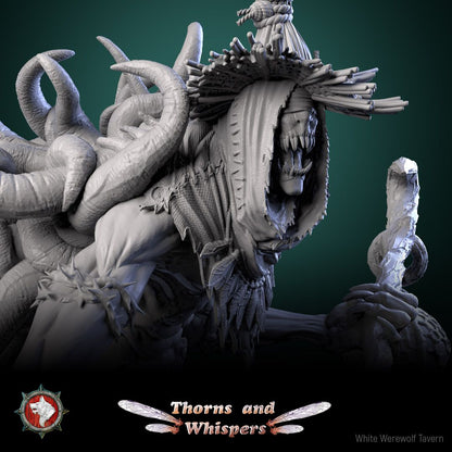 The Fey Snatcher close-up render, side view of the hood, tentacles and thorn armband