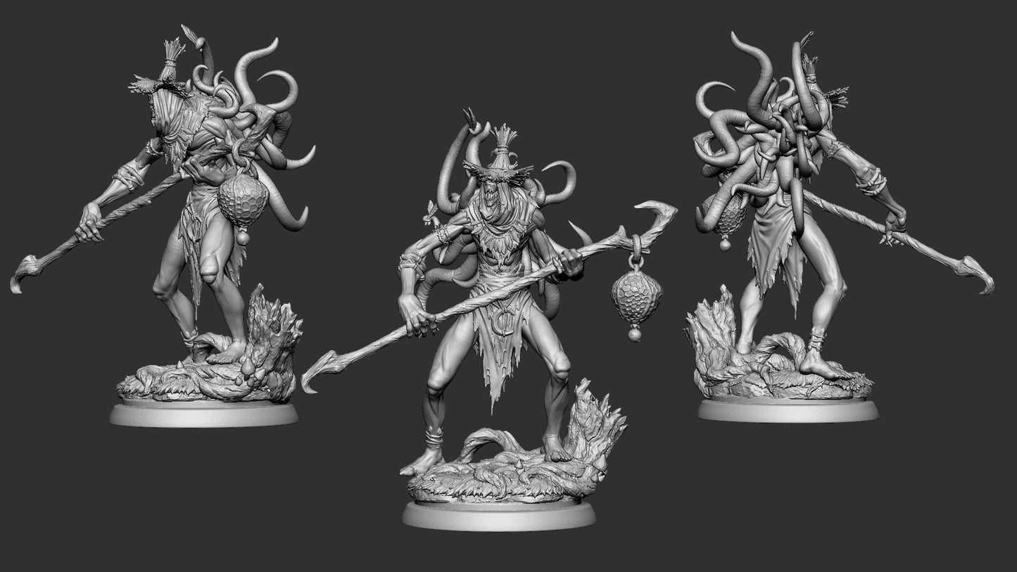 The Fey Snatcher three-view turnaround render of the sculpt