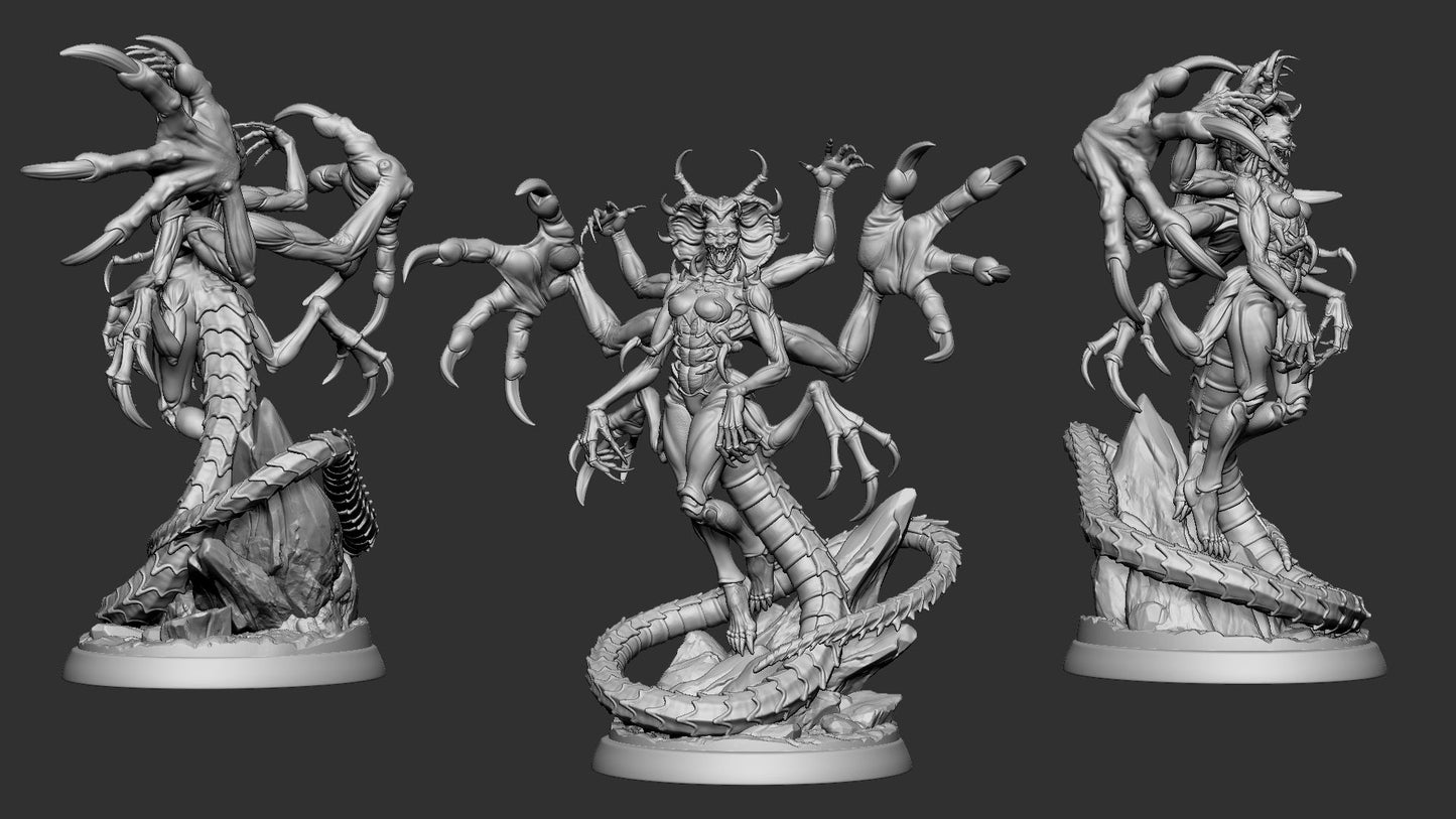 The Serpent's Bloom three-view turnaround render of the sculpt