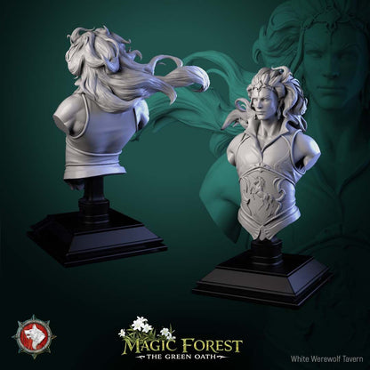 Render of Torven Vinehoof Bust | Centaur Lord Collector Bust: Crowned centaur lord bust with windswept mane and unicorn-crest breastplate, from White Werewolf's Magic Forest: The Green Oath. 3D printed resin bust.